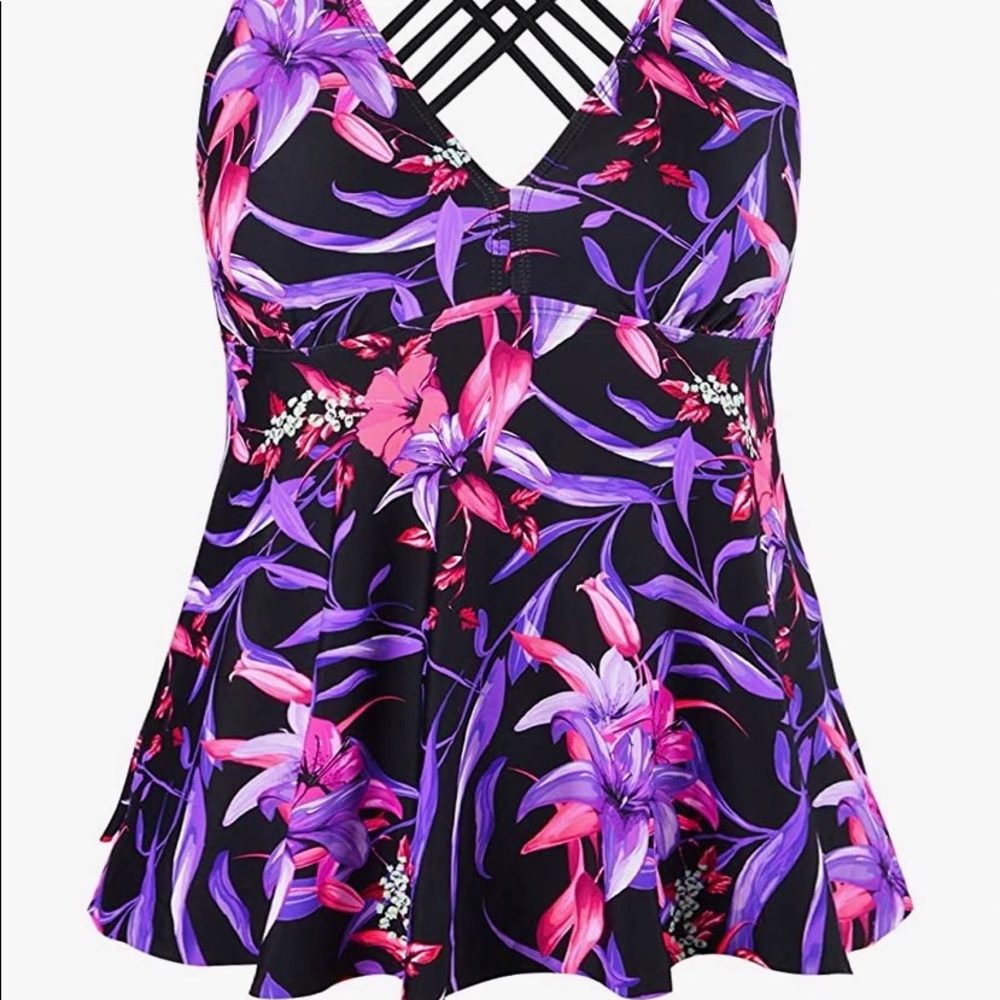 Firpearl Women's Tankini Swimsuits Cross Back Flowy Swim Tops Modest Size 10